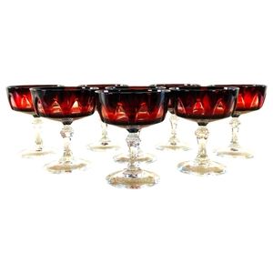 Vintage Cristal D'Arques Durand Ruby Red Crystal Champagne/Sherbert, Set of 8